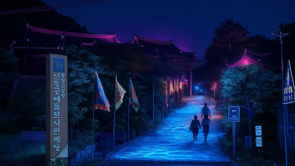 Sea of Protection — the wave-lit entrance path