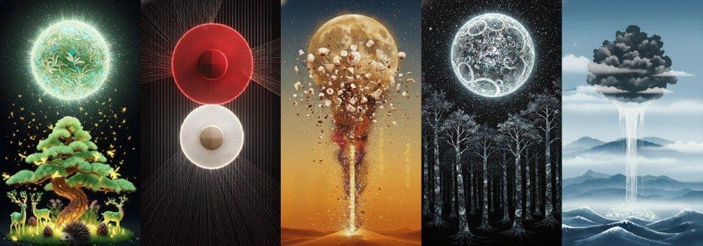 The Five Moons — AI-generated key visuals for Infinity Forest, Gangneung